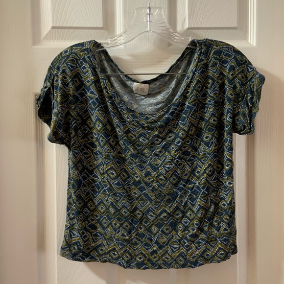 C & S Tops - C&S Teal/Yellow Print Scoop Neck Crop Top Size S